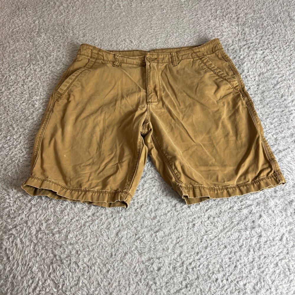 Old Navy Mens Chino Shorts 34 Mustard Tan Brown Flat Front Casual 9 Inseam